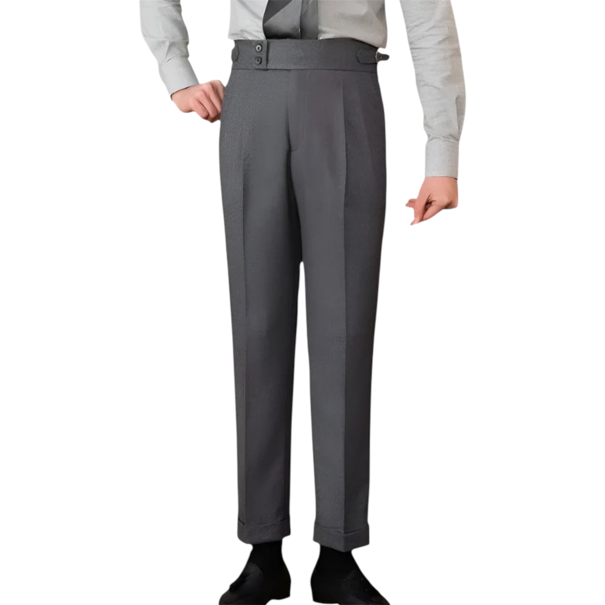 Heren modieuze zakelijke casual formele broek Polyestervezel rechte slim fit gesp pak Heren casual formele broek