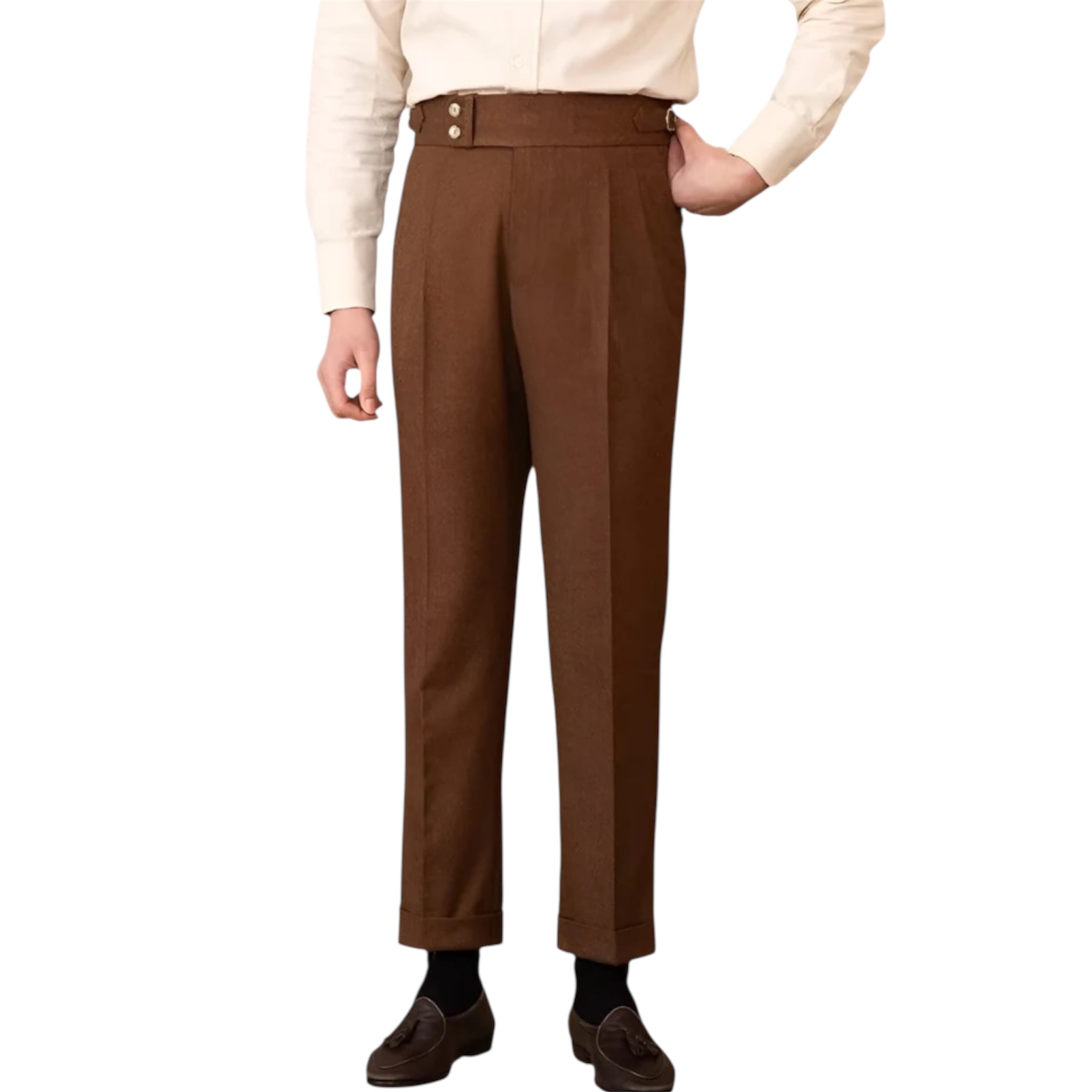 Heren modieuze zakelijke casual formele broek Polyestervezel rechte slim fit gesp pak Heren casual formele broek