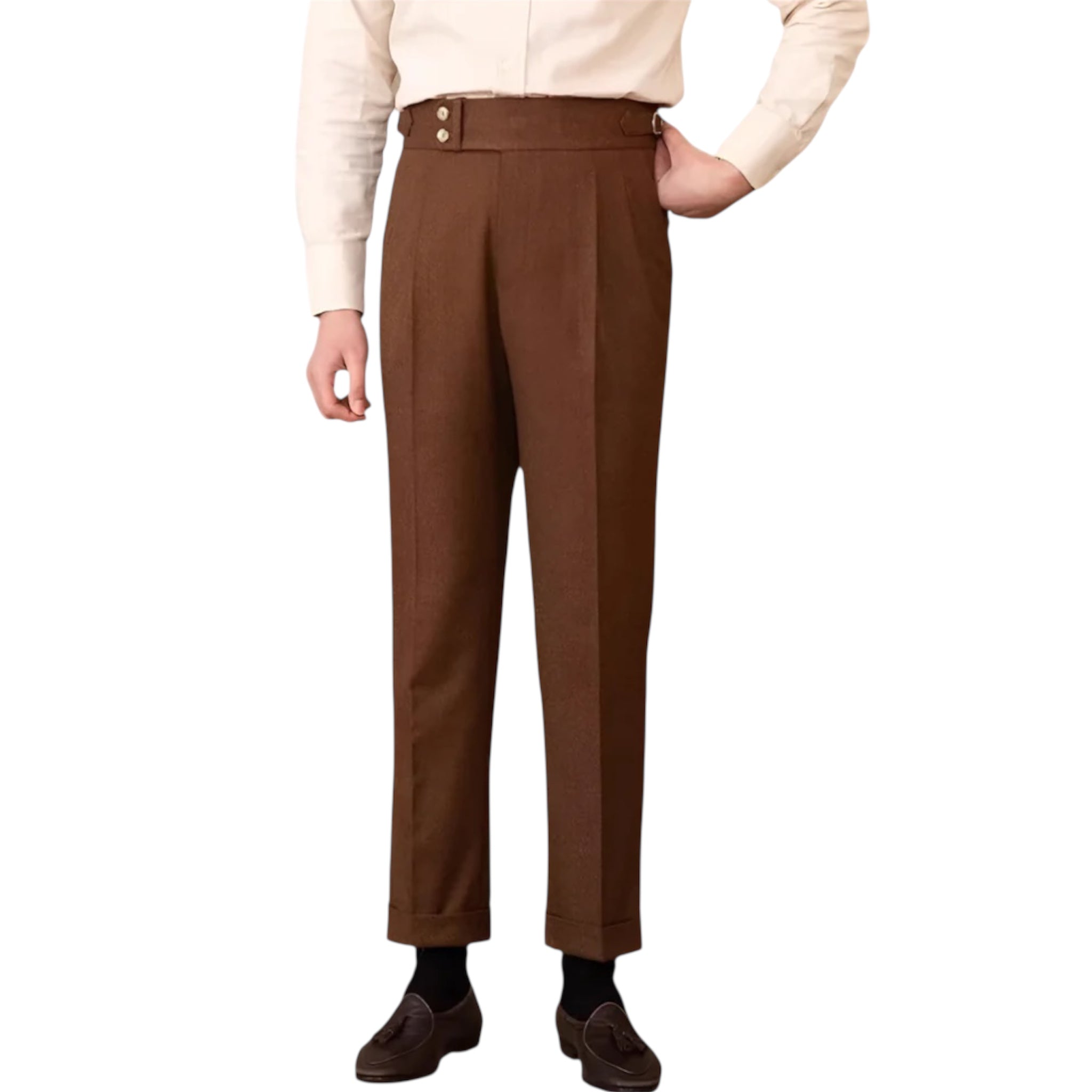 Heren modieuze zakelijke casual formele broek Polyestervezel rechte slim fit gesp pak Heren casual formele broek