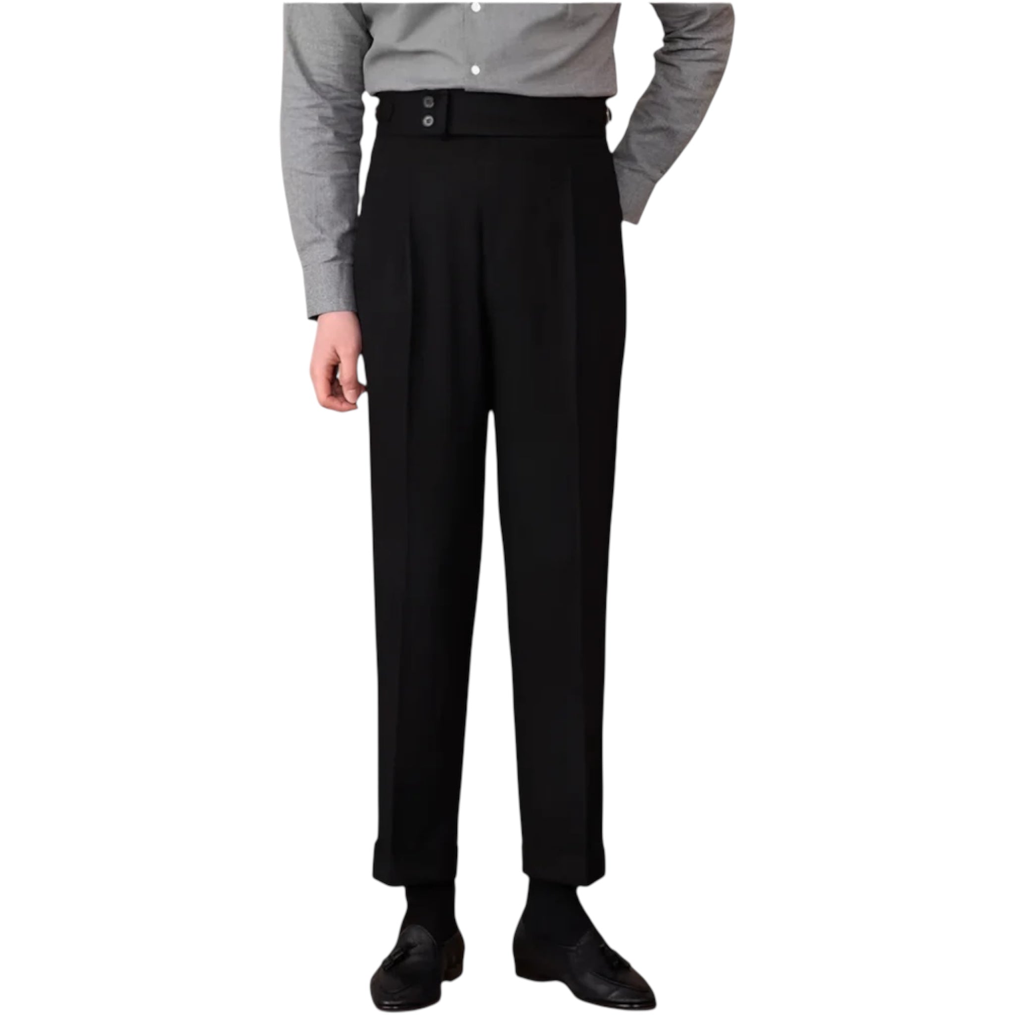 Heren modieuze zakelijke casual formele broek Polyestervezel rechte slim fit gesp pak Heren casual formele broek
