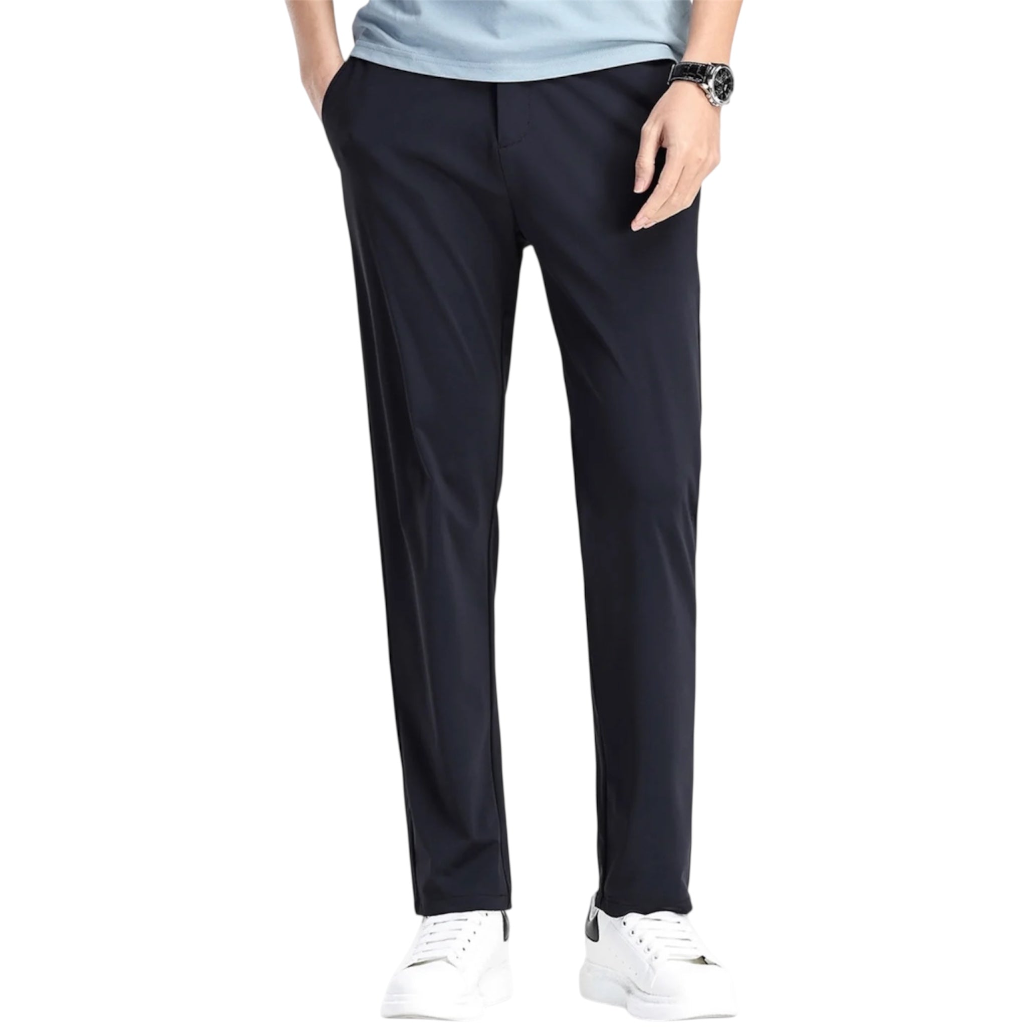 Men's Fashionable Casual Formal Pants Ice Silk Elastic Solid Color Zip Placket Mid Waist Leisure Men's Casual Pants - Acquisti Online