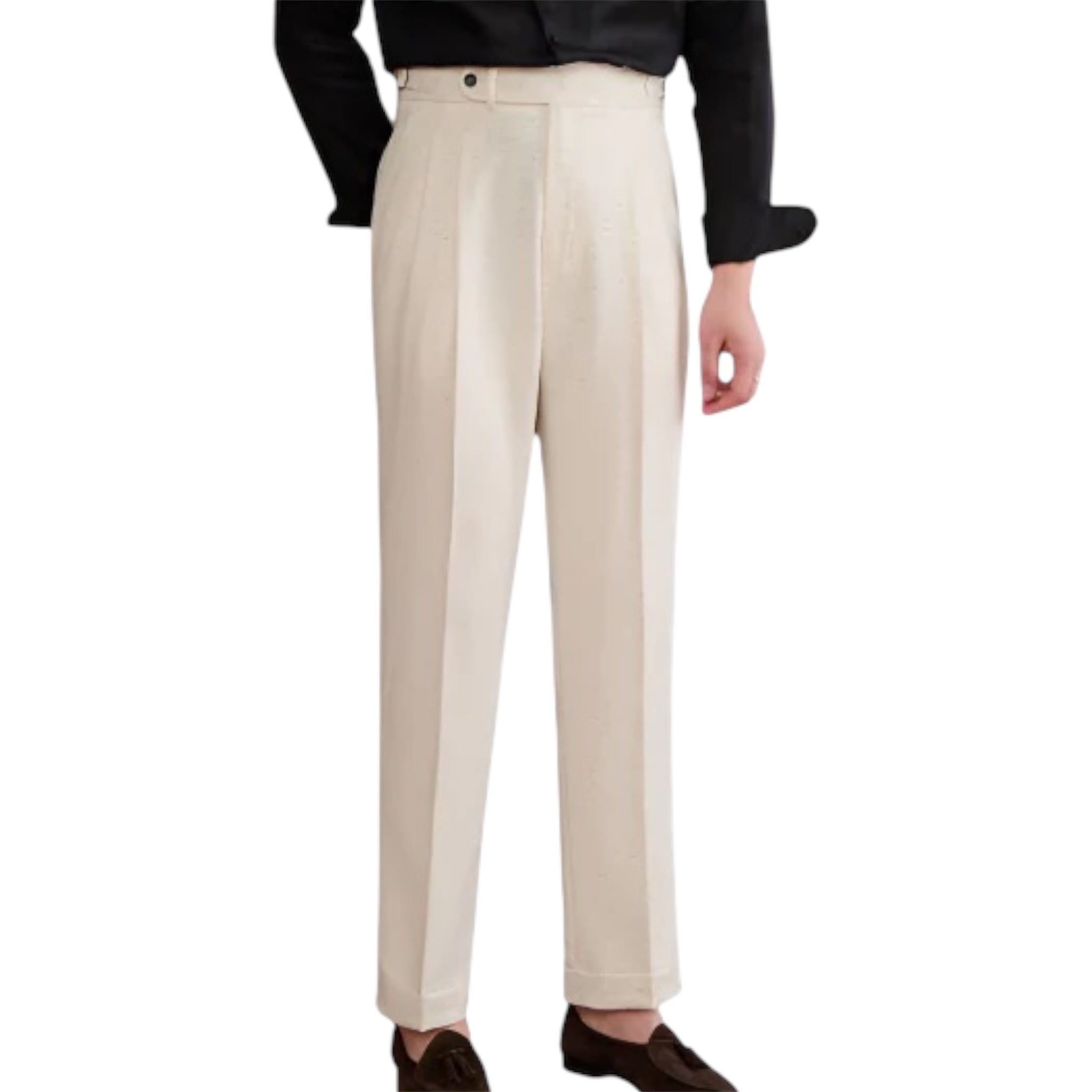Heren modieuze zakelijke casual formele broek effen kleur dubbel geplooid hoge taille rechte heren casual formele broek