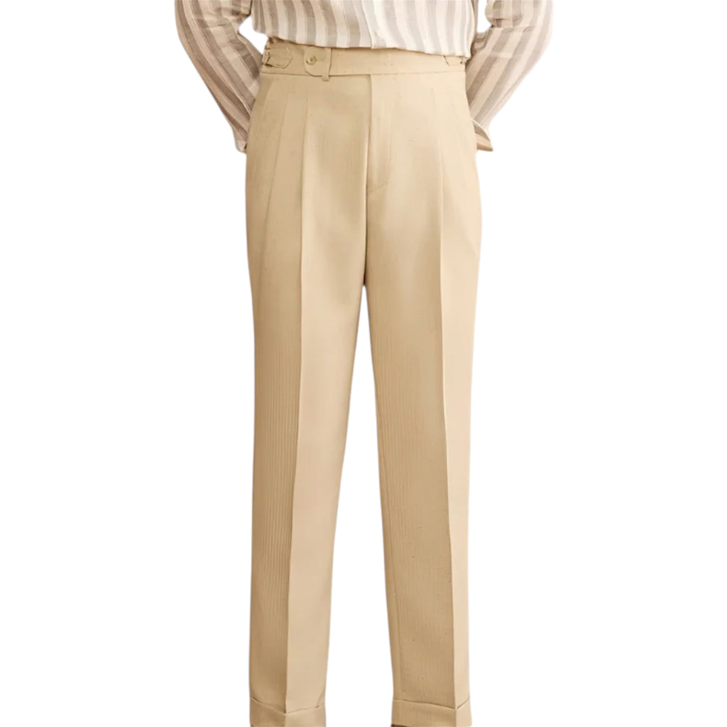 Men's Fashionable Business Casual Formal Pants Solid Color Double Pleated High Waist Straight Men's Casual Formal Pants