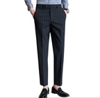 Men's Fashionable Casual Formal Pants Yarn-dyed Light Luxury Striped Texture Men's Business Suit Stretch Casual Pants