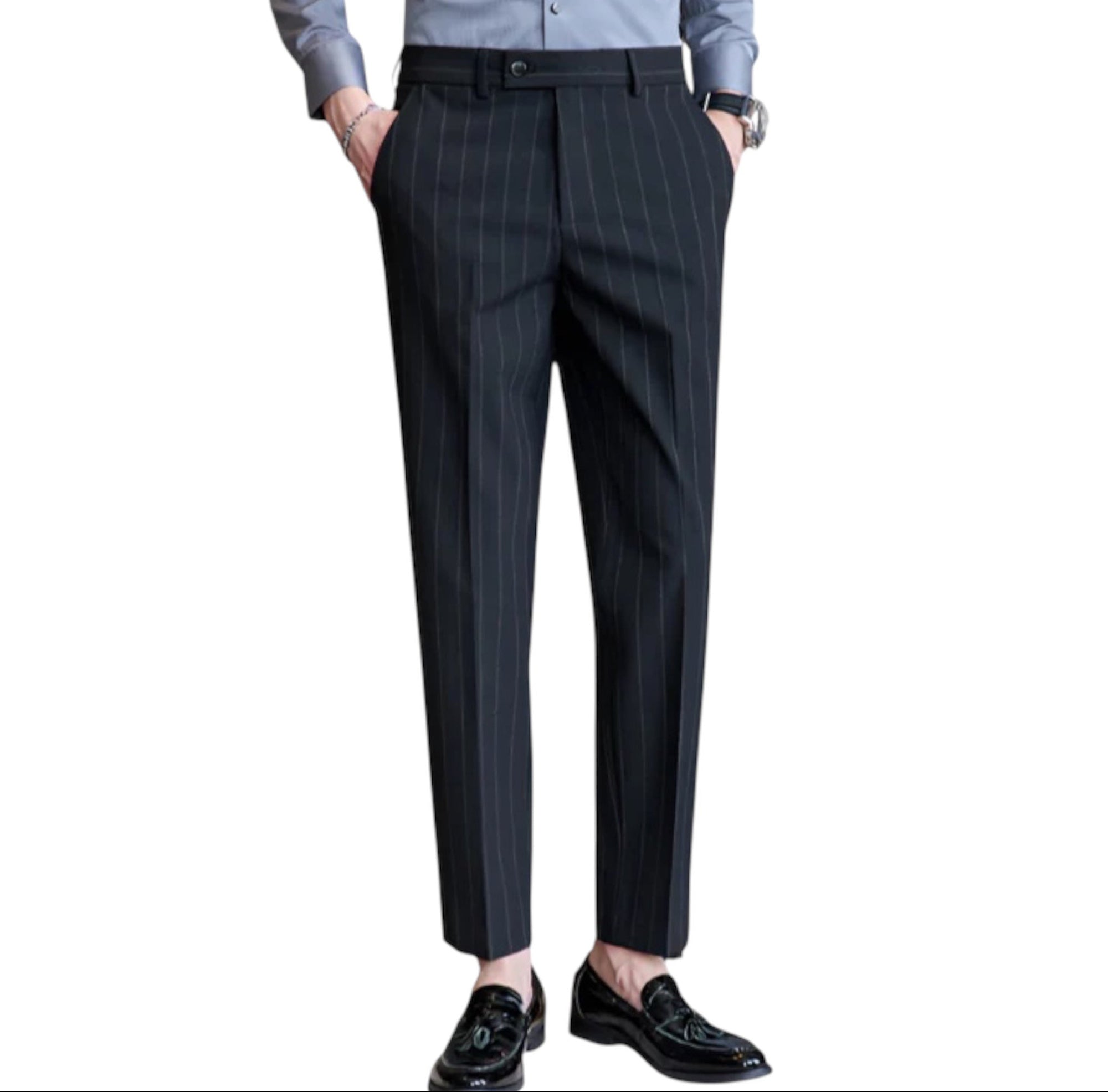 Men's Fashionable Casual Formal Pants Yarn-dyed Light Luxury Striped Texture Men's Business Suit Stretch Casual Pants
