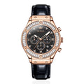 OLEVS Dames analoog quartzhorloge met leren band, gemaakt van rhinstone, waterdicht, luxe en elegant quartzhorloge voor dames