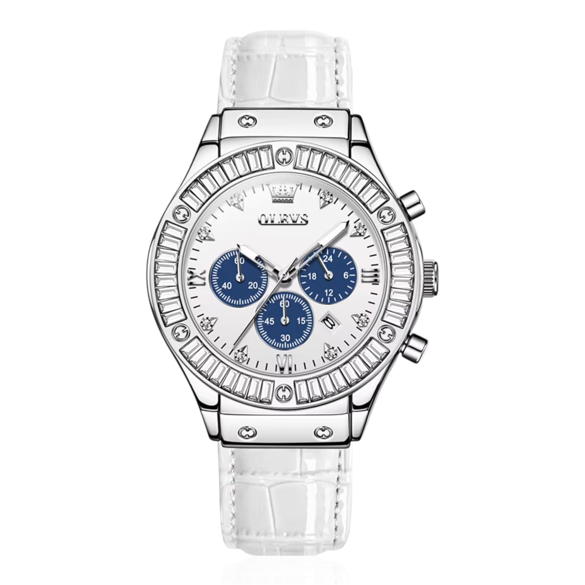 OLEVS Dames analoog quartzhorloge met leren band, gemaakt van rhinstone, waterdicht, luxe en elegant quartzhorloge voor dames