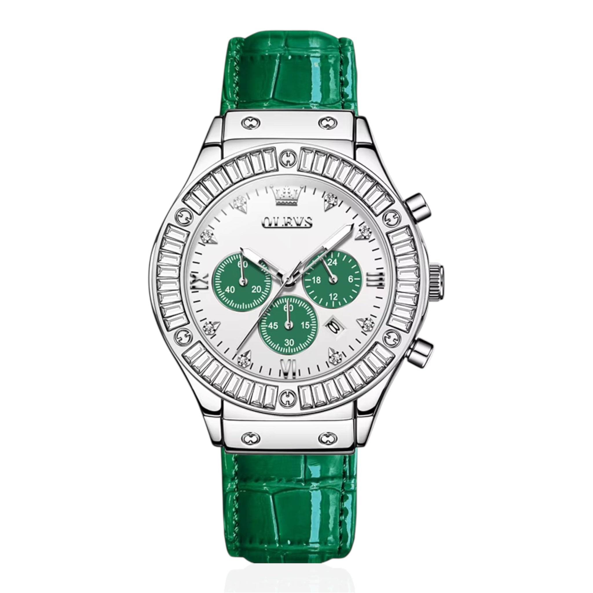 OLEVS Dames analoog quartzhorloge met leren band, gemaakt van rhinstone, waterdicht, luxe en elegant quartzhorloge voor dames