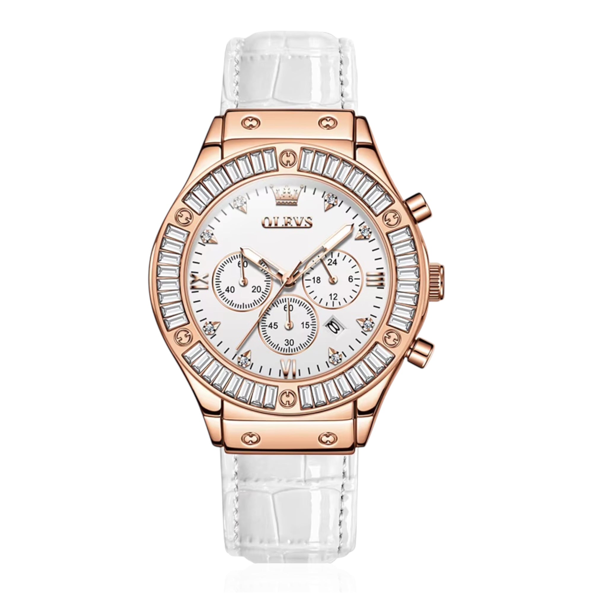 OLEVS Women's Analog Quartz Watch Leather Strap Rhinstone Crafted Waterproof Luxury Elegant Ladies Quartz Wristwatch