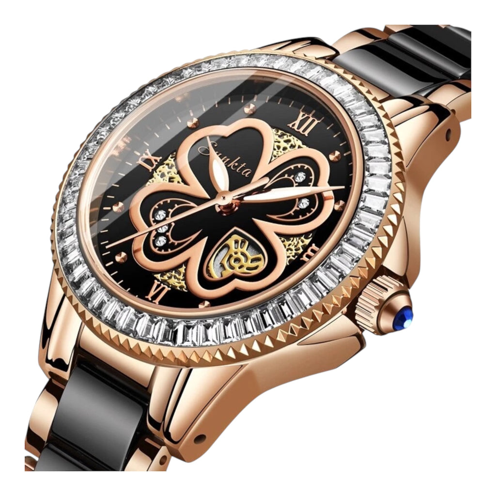 Women Quartz Watches Fashion Luxury Rhinstone Crafted Ceramics Bracelet Wrist Watches Waterproof Women Watch