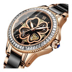 Women Quartz Watches Fashion Luxury Rhinstone Crafted Ceramics Bracelet Wrist Watches Waterproof Women Watch