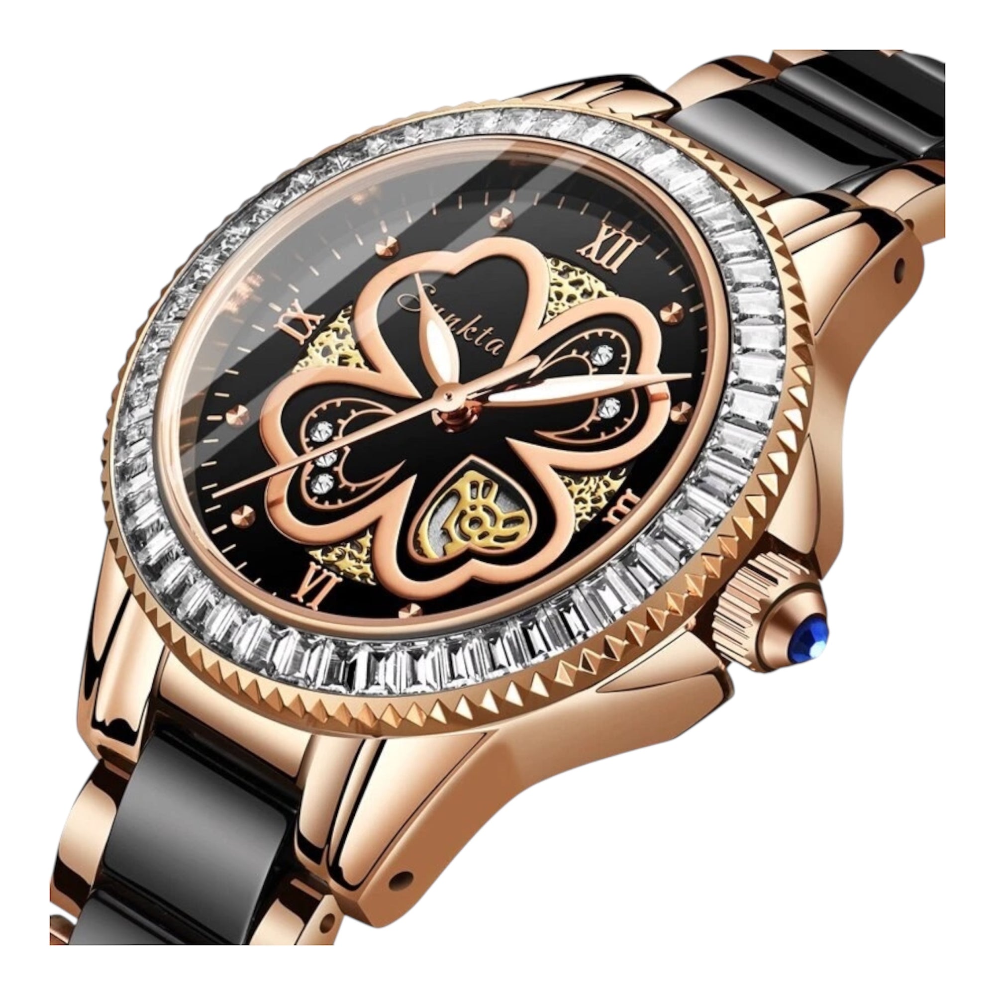 Women Quartz Watches Fashion Luxury Rhinstone Crafted Ceramics Bracelet Wrist Watches Waterproof Women Watch
