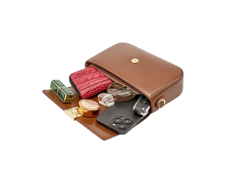 Women's Luxury Purse High Quality Handbag Ladies Shoulder Bag Cowhide Small Square Leather Shoulder Crossbody Bag