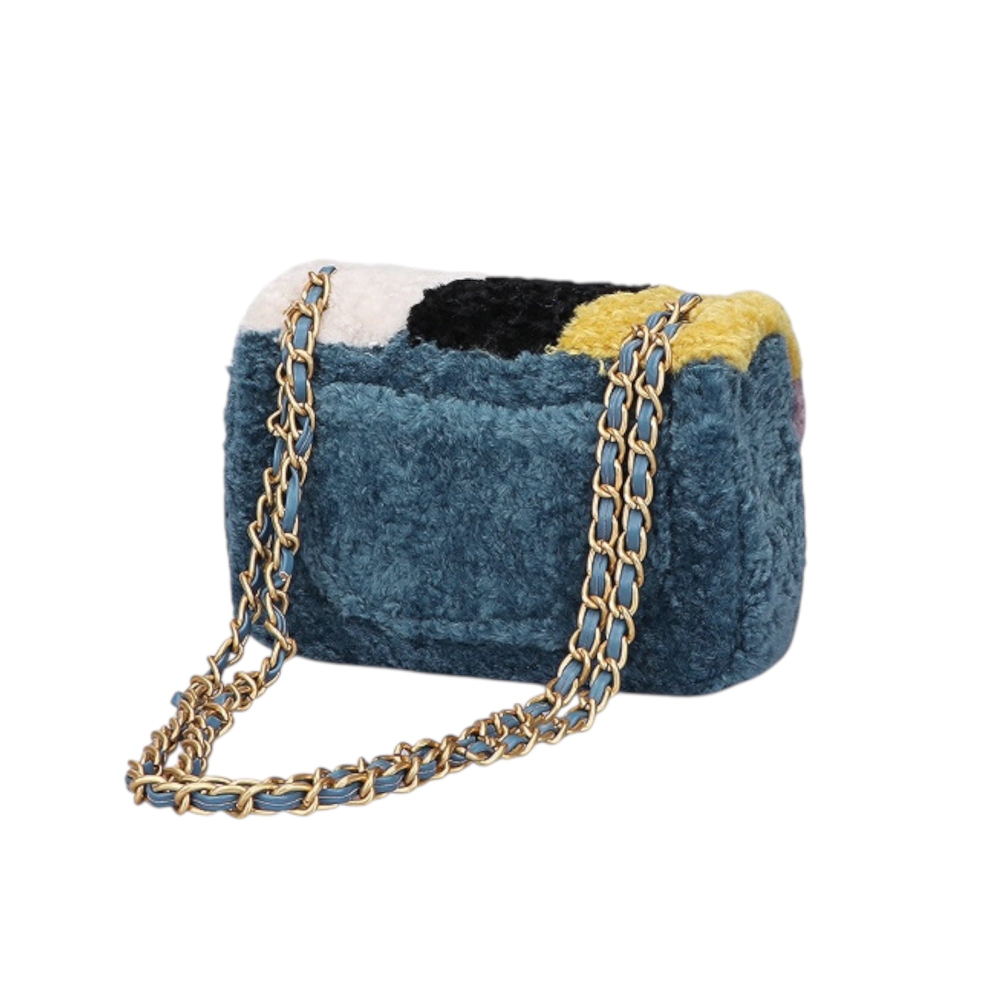 Women's Fashionable Faux Wool Shoulder Messenger Crossbody Handbag for Ladies Combination Color Women's Shoulder Bag