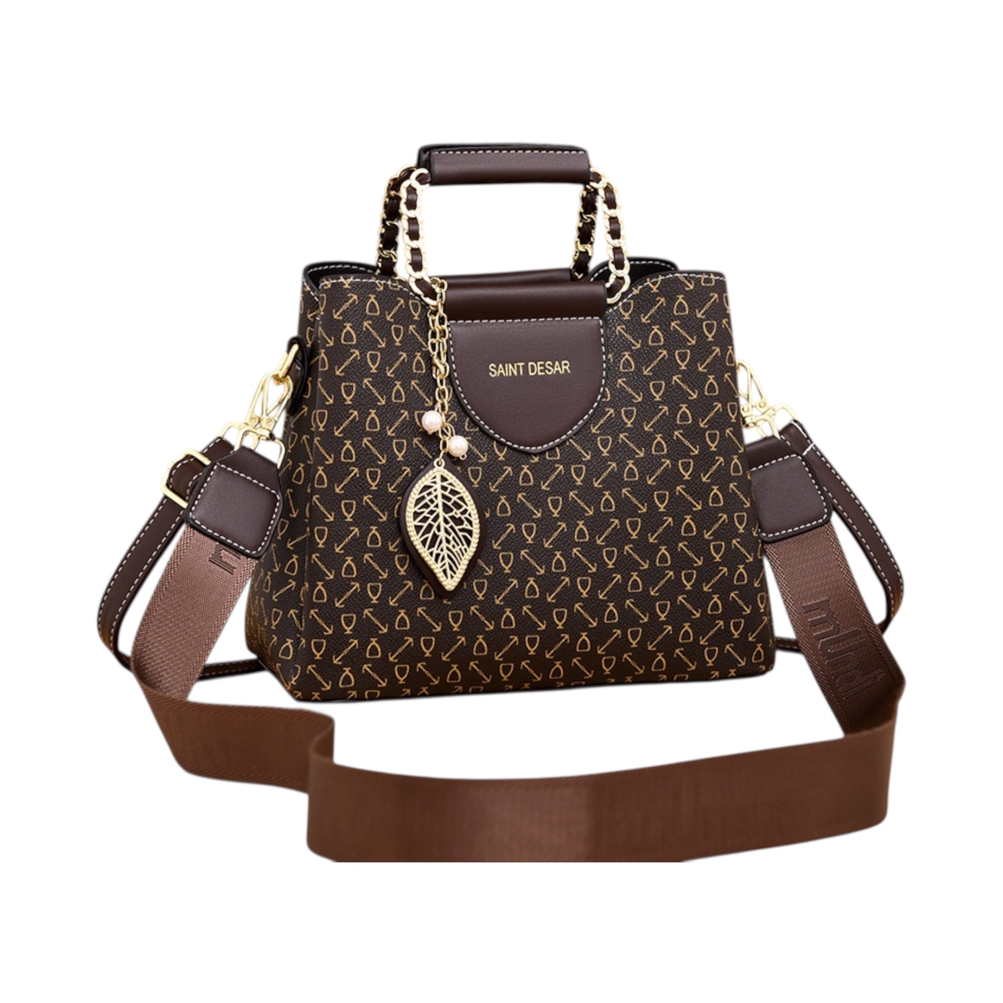 Handtas voor dames, multi-pocket, grote capaciteit, PU-schoudertas, vintage modeprint, crossbodytas