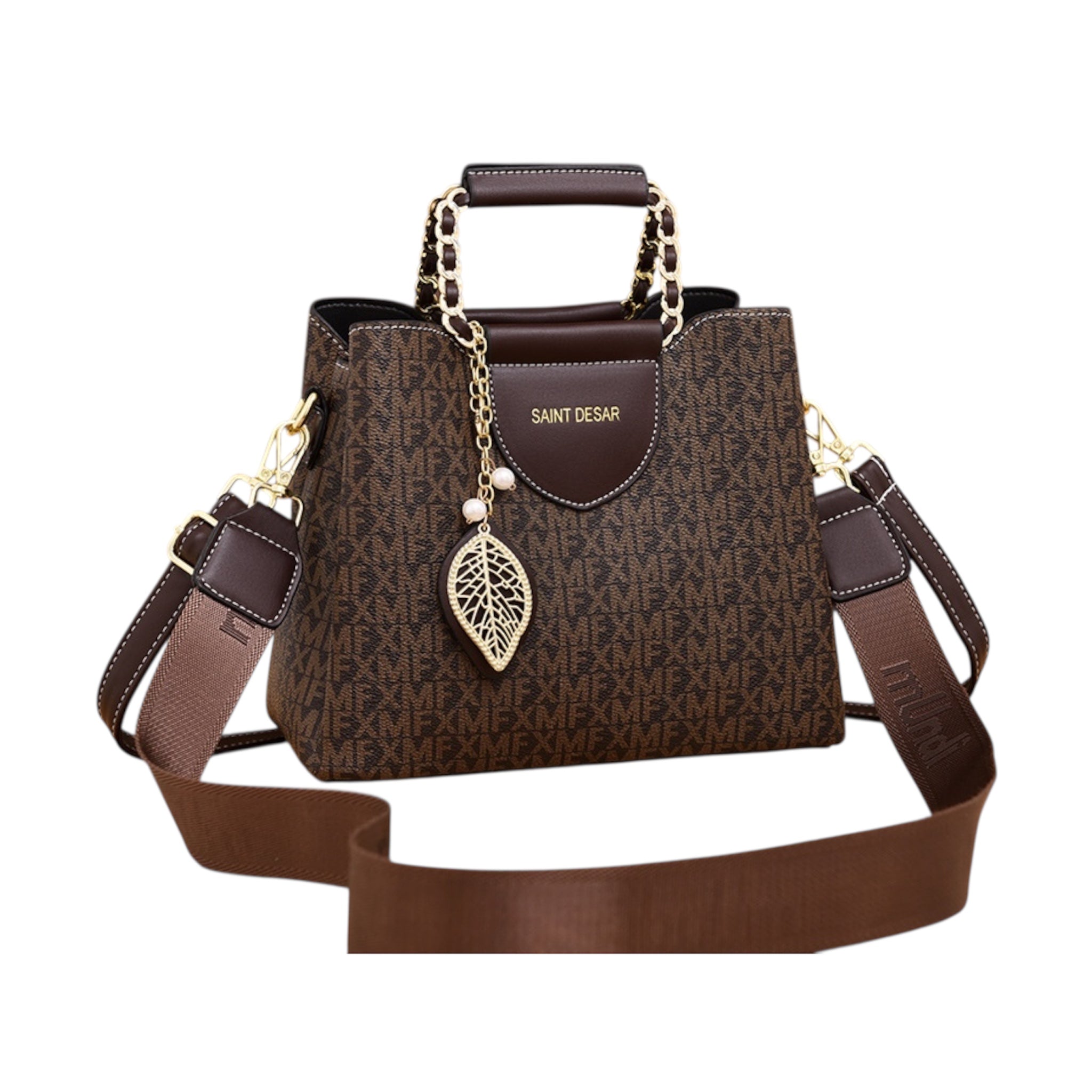 Handtas voor dames, multi-pocket, grote capaciteit, PU-schoudertas, vintage modeprint, crossbodytas