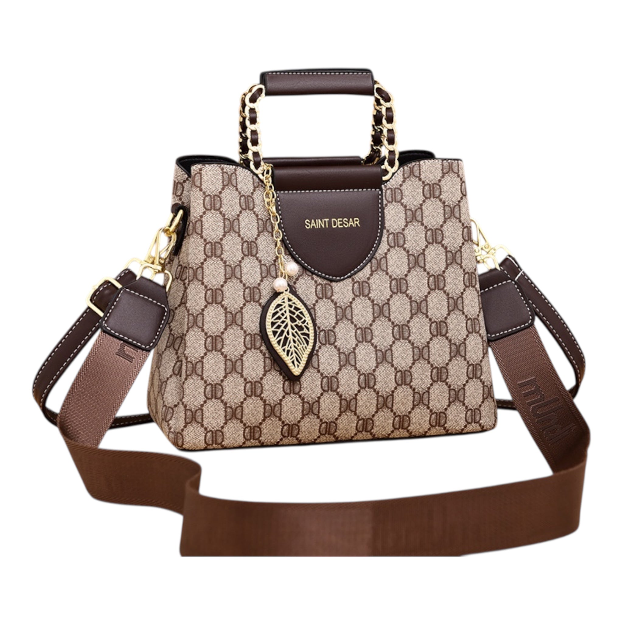 Handtas voor dames, multi-pocket, grote capaciteit, PU-schoudertas, vintage modeprint, crossbodytas