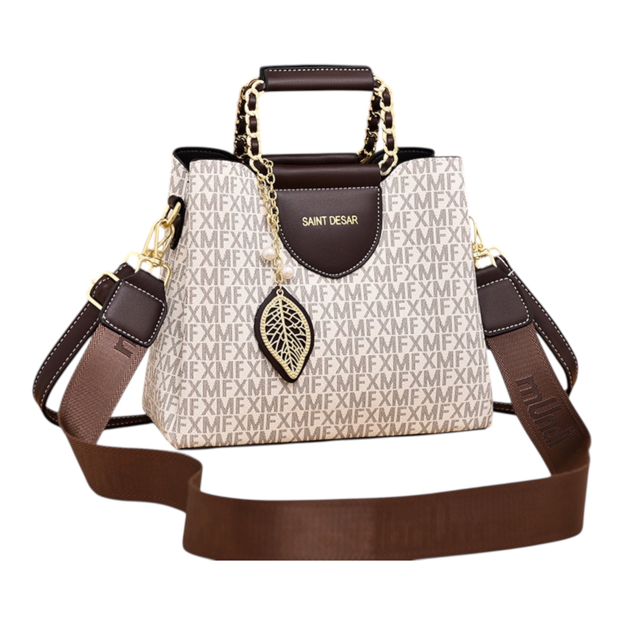 Handtas voor dames, multi-pocket, grote capaciteit, PU-schoudertas, vintage modeprint, crossbodytas