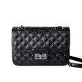 Damestas van echt leer met ruitvormige ketting, schoudertas met ketting en retro-stijl, damestas met ketting en crossbody-tas