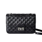 Women's Genuine Leather Rhombus Chain Shoulder Messenger Bag Women's Retro Shoulder Bag Chain Crossbody Bag