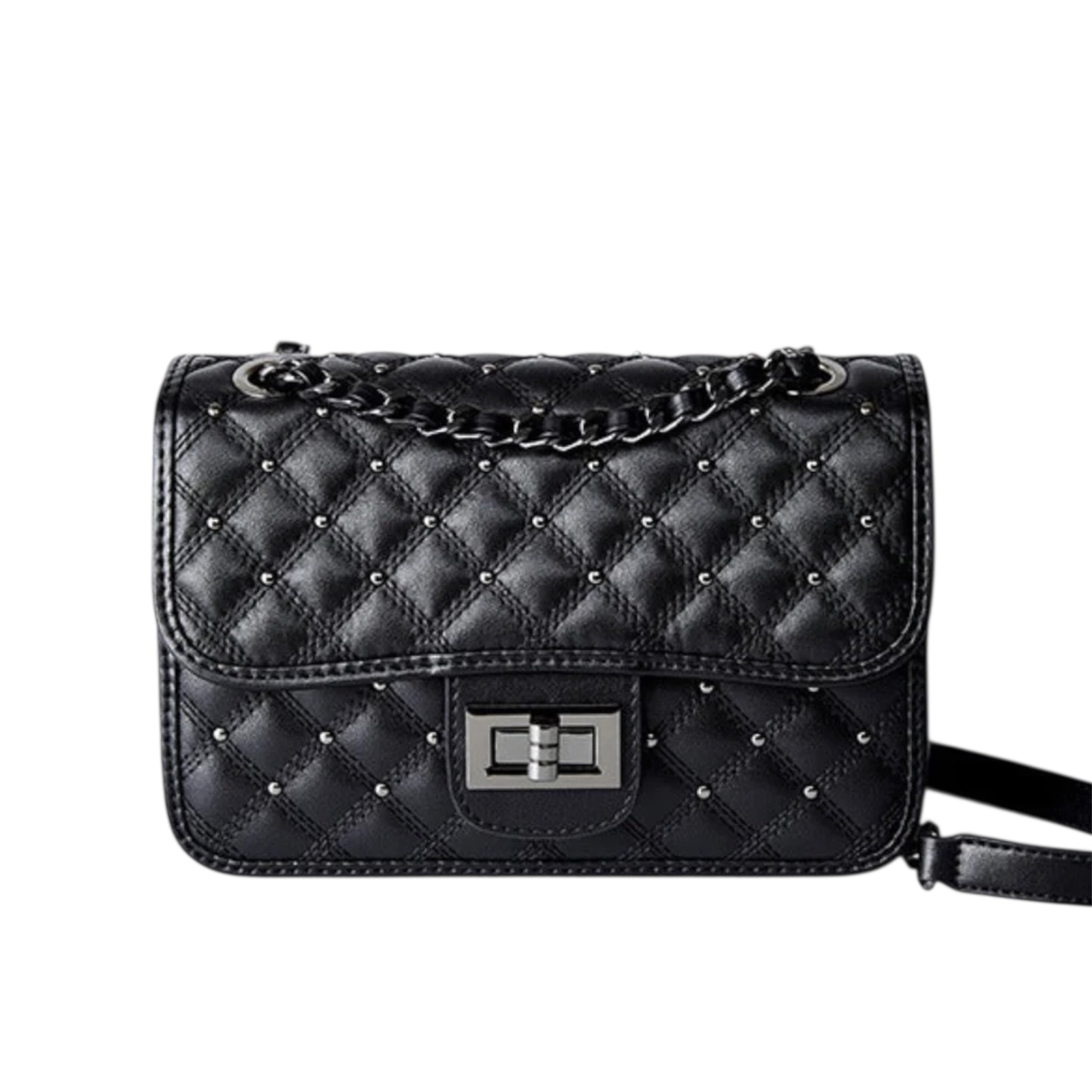 Damestas van echt leer met ruitvormige ketting, schoudertas met ketting en retro-stijl, damestas met ketting en crossbody-tas
