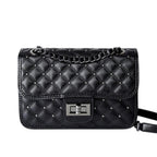 Women's Genuine Leather Rhombus Chain Shoulder Messenger Bag Women's Retro Shoulder Bag Chain Crossbody Bag