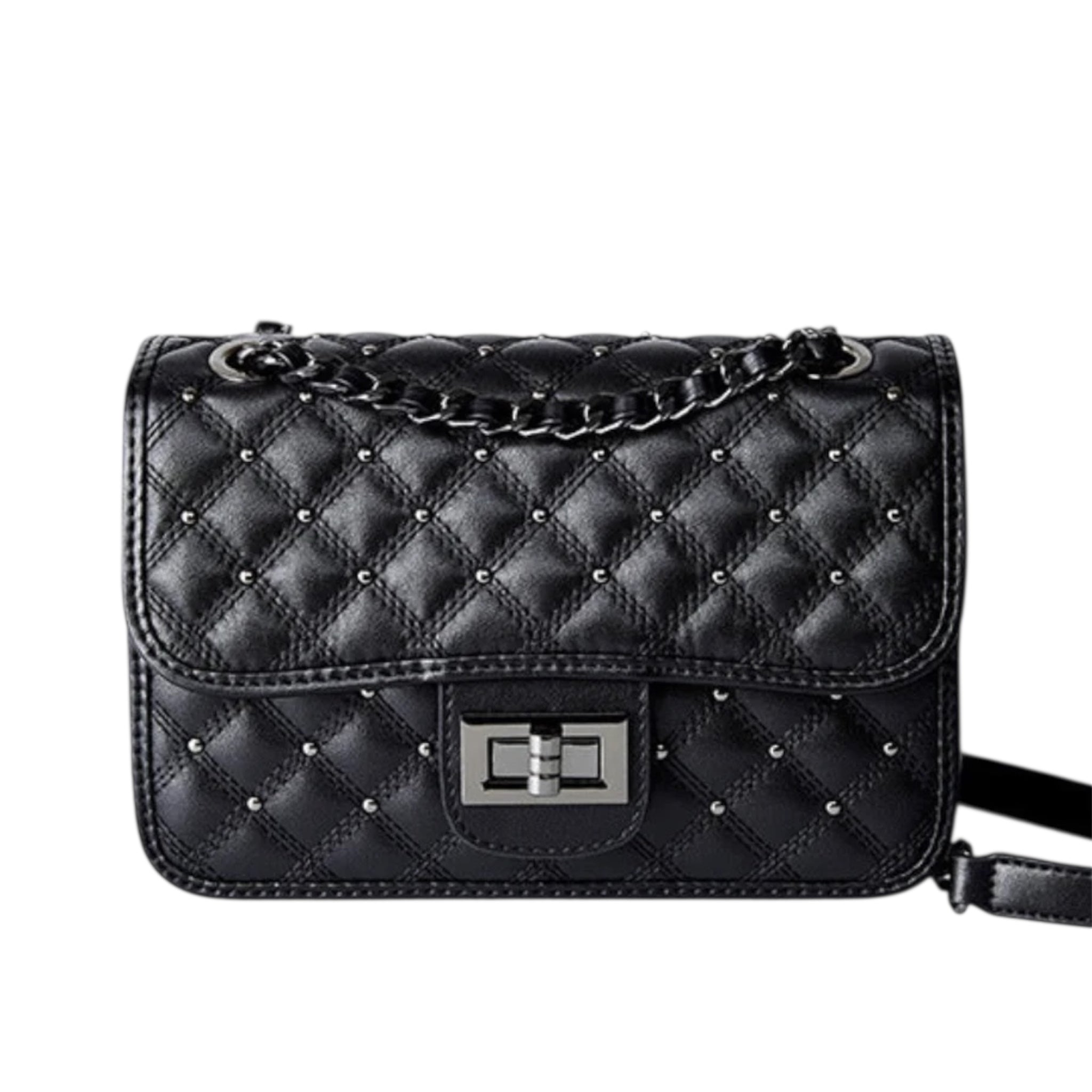 Damestas van echt leer met ruitvormige ketting, schoudertas met ketting en retro-stijl, damestas met ketting en crossbody-tas