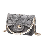 Women's  Fashionabe Shoulder Bag Large Capacity Crossbody Bag Women's Fashion Lingge Pearl Cloth  Shoulder Messenger Bag