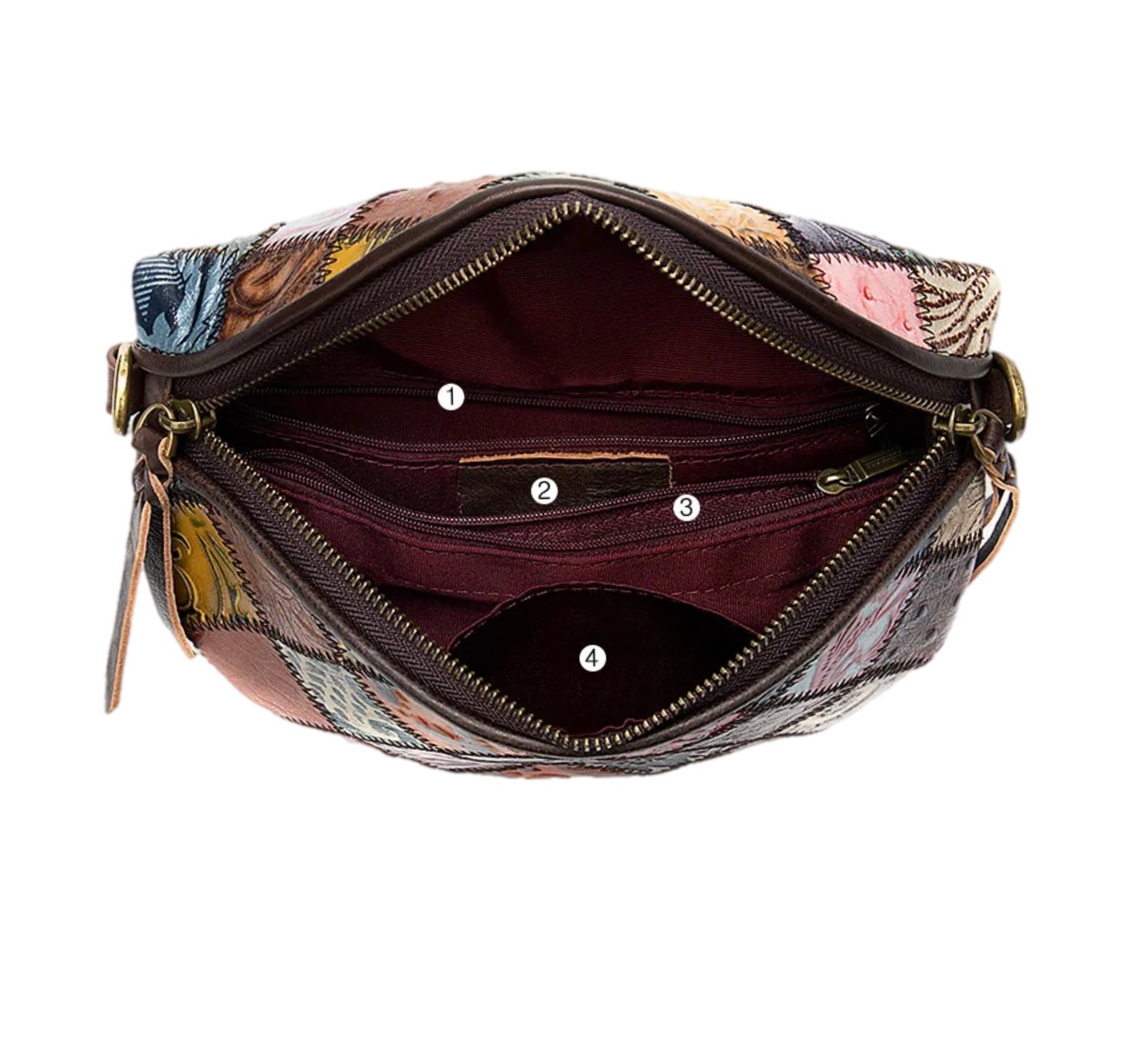 Women's Crossbody Bag Large Capacity Zipper Pocket Original Leather Stitching Fashion Embossed Crossbody Chest bag