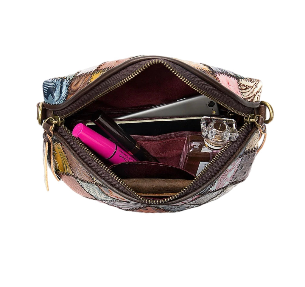 Women's Crossbody Bag Large Capacity Zipper Pocket Original Leather Stitching Fashion Embossed Crossbody Chest bag