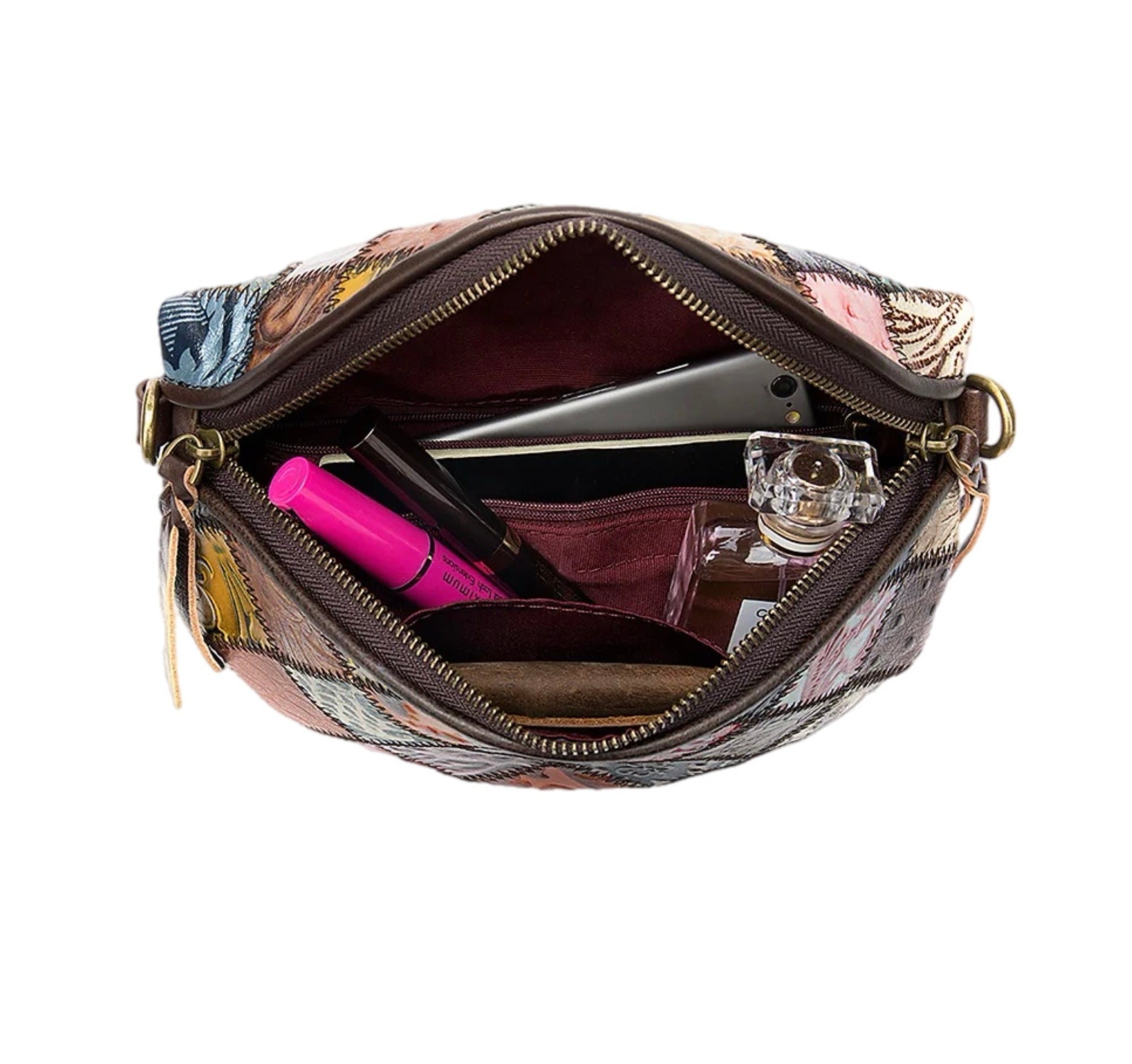 Women's Crossbody Bag Large Capacity Zipper Pocket Original Leather Stitching Fashion Embossed Crossbody Chest bag
