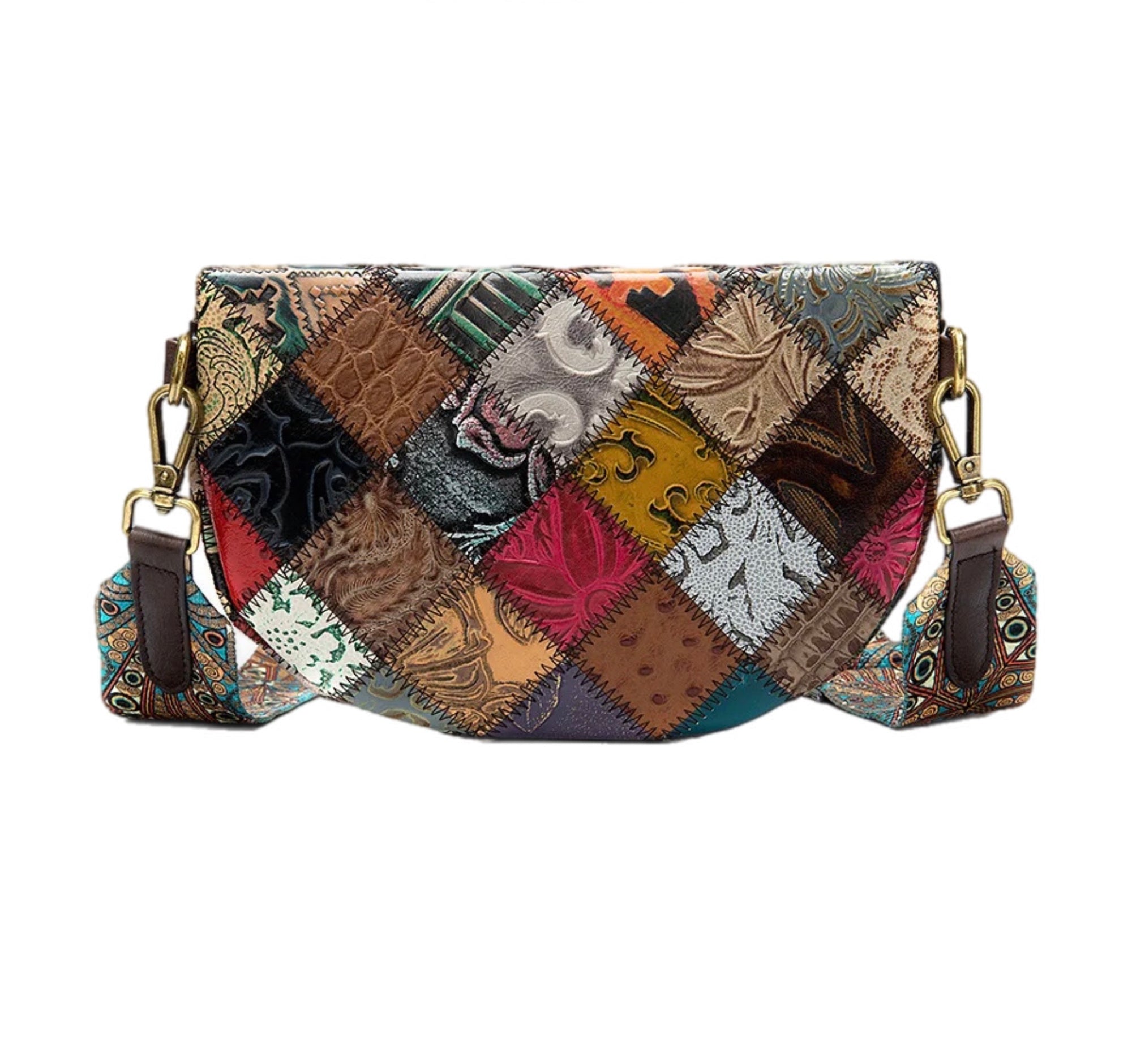 Women's Crossbody Bag Large Capacity Zipper Pocket Original Leather Stitching Fashion Embossed Crossbody Chest bag