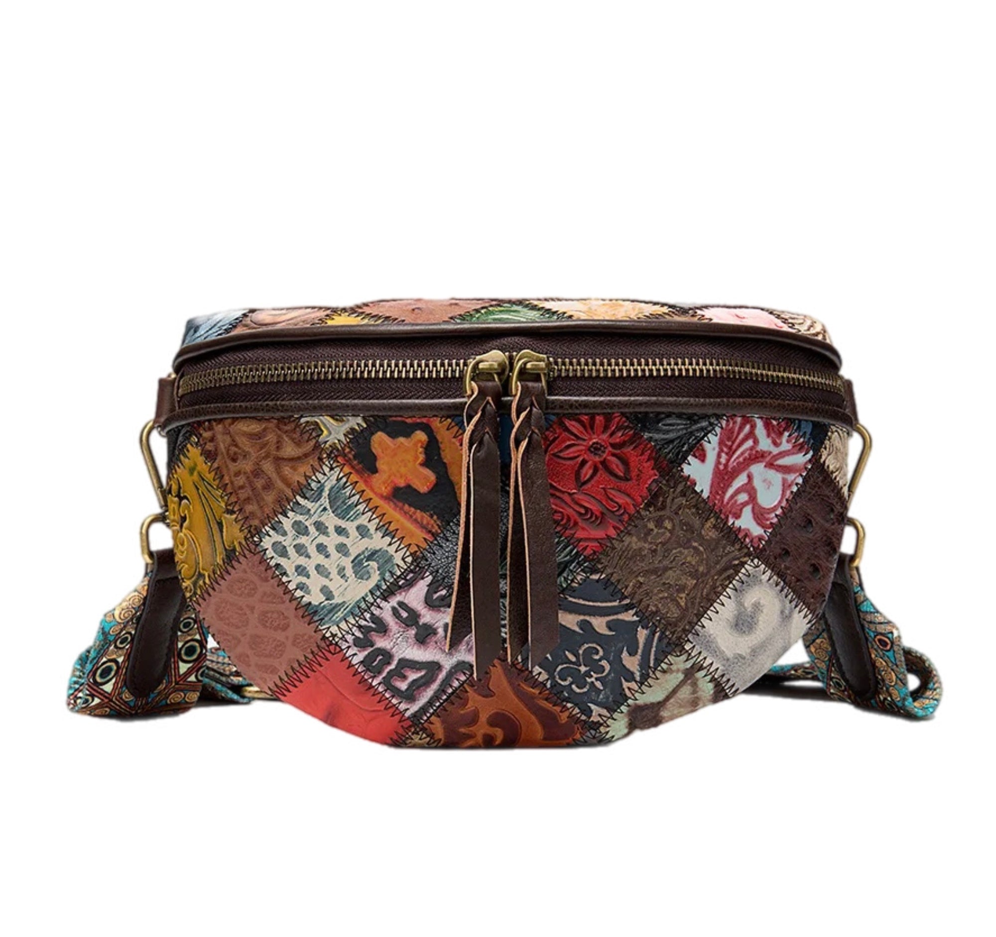 Women's Crossbody Bag Large Capacity Zipper Pocket Original Leather Stitching Fashion Embossed Crossbody Chest bag