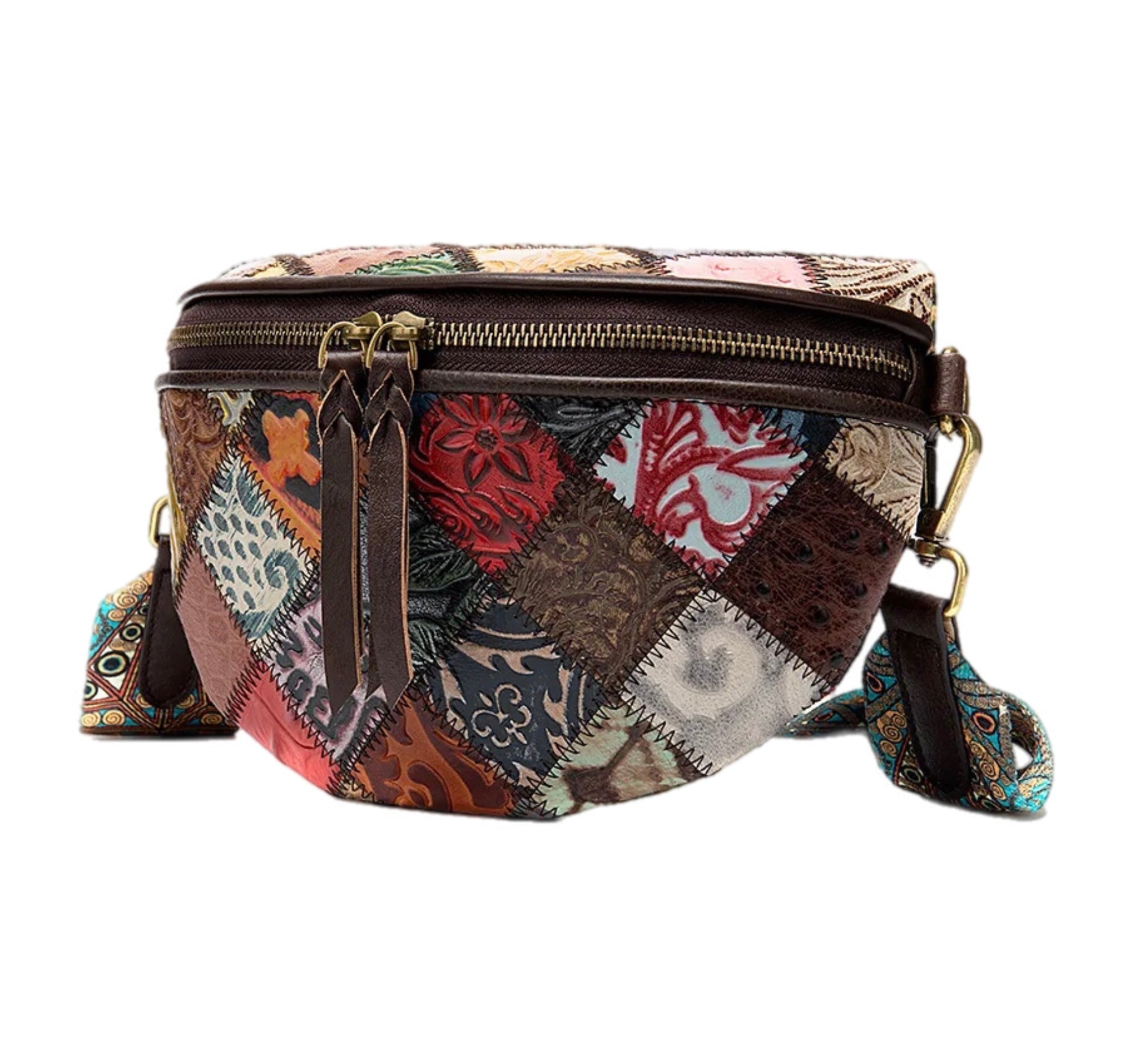 Women's Crossbody Bag Large Capacity Zipper Pocket Original Leather Stitching Fashion Embossed Crossbody Chest bag
