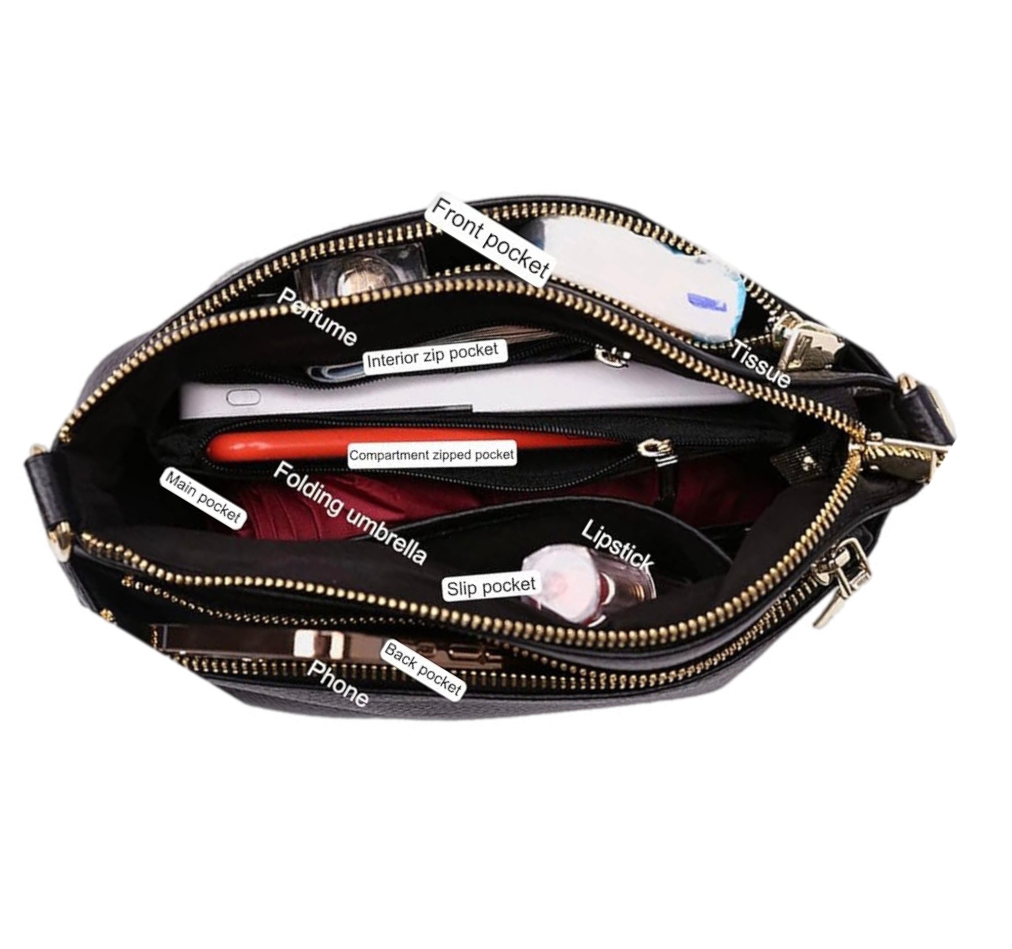 Women's Fashionable Shoulder Leather Bag Multi Function Pocket Crossbody Genuine Leather Handbag Women's Shoulder Bag