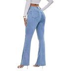 Women's Light Blue Denim Jeans Pleated Fringed Detailing Slim Bootcut Silhouette Lifting Slimming Edge Women Jeans