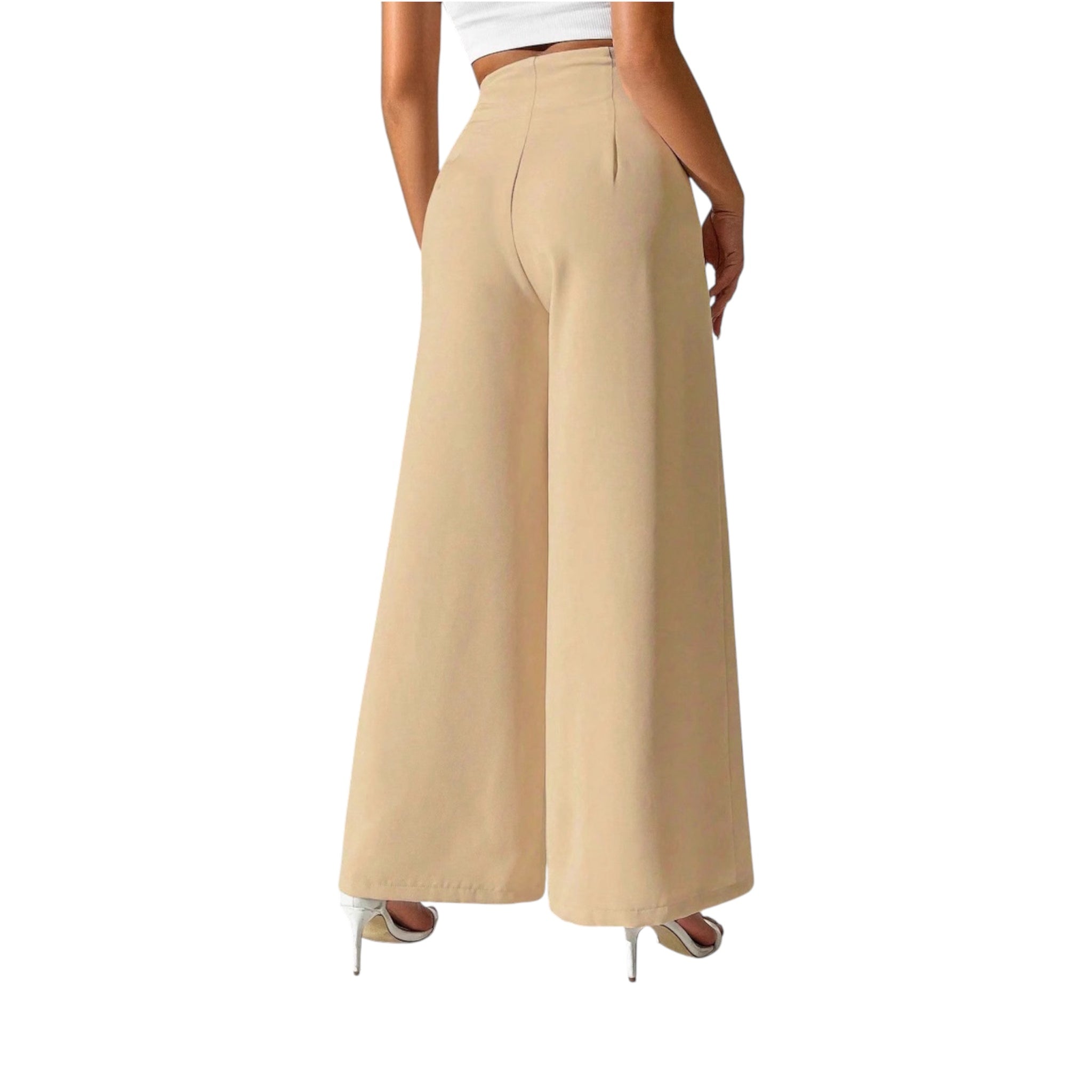 Pantaloni lunghi formali larghi e larghi a vita alta, eleganti e alla moda, da donna, in tinta unita.