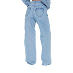 Women's Straight Slimming jeans High Waist Loose Jeans Style Breathable Heart Pocket Design Washed Long Women's Pants