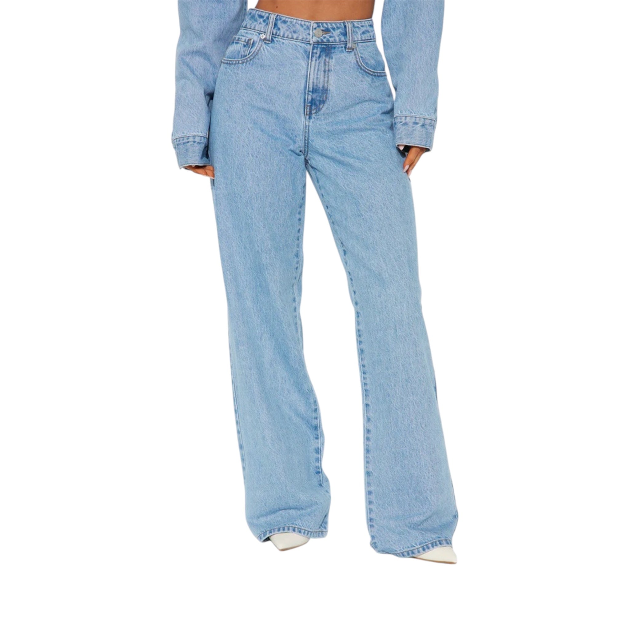 Jeans dritti snellenti da donna, vita alta, larghi, stile jeans, traspiranti, design con tasca a cuore, pantaloni lunghi da donna lavati