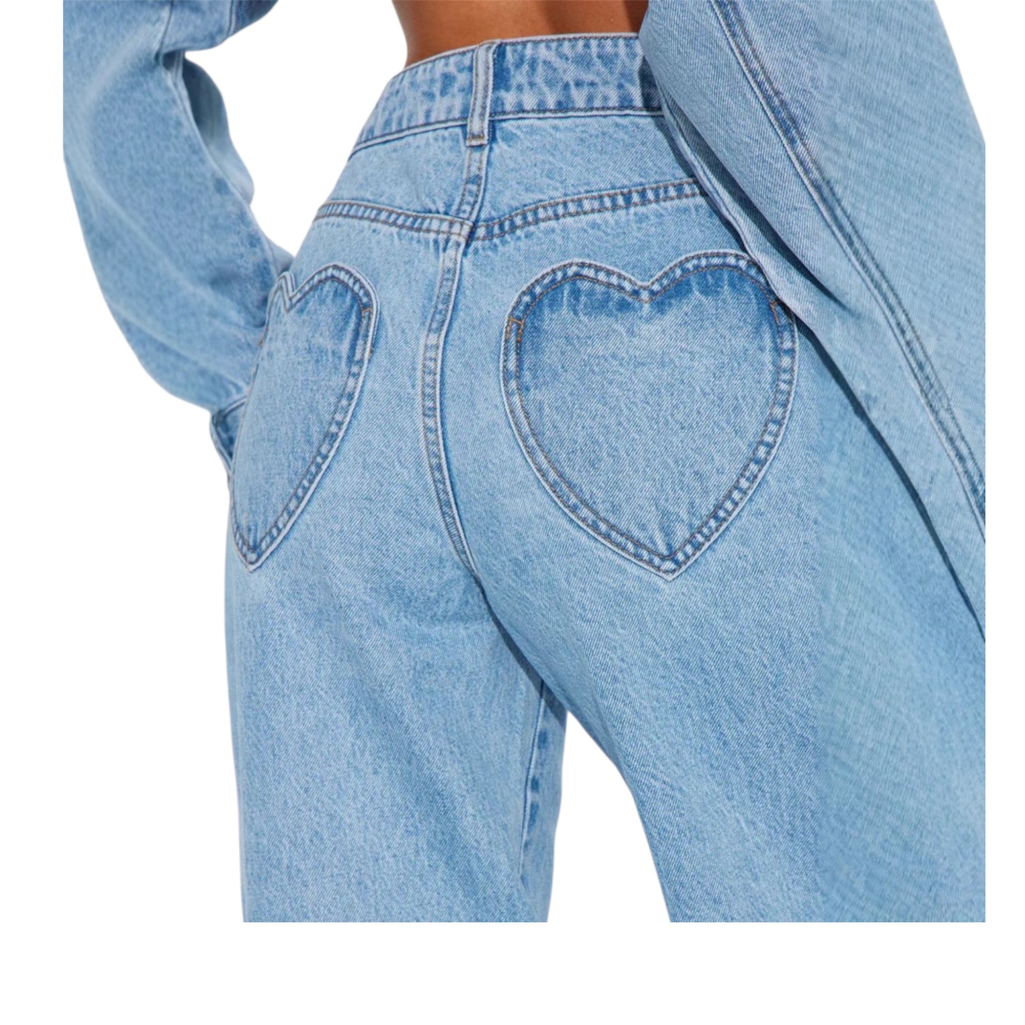 Women's Straight Slimming jeans High Waist Loose Jeans Style Breathable Heart Pocket Design Washed Long Women's Pants