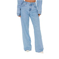 Dames rechte afslankende jeans met hoge taille, losse jeansstijl, ademend hartzakontwerp, gewassen lange damesbroek