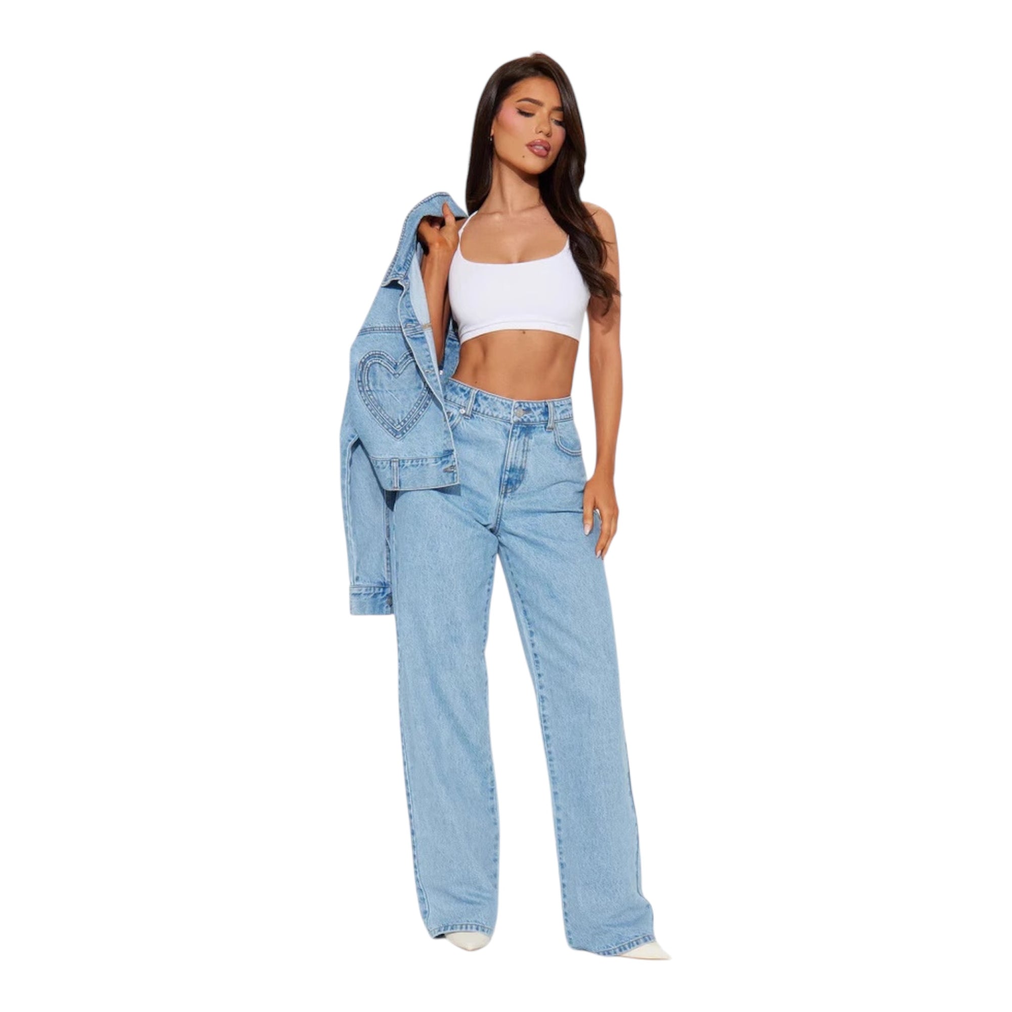 Women's Straight Slimming jeans High Waist Loose Jeans Style Breathable Heart Pocket Design Washed Long Women's Pants