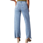 Women's Fashionable Simple Classic Fashion Washed High Waist Raw Edge Wide Leg Casual Baggy Women's Jeans Pant