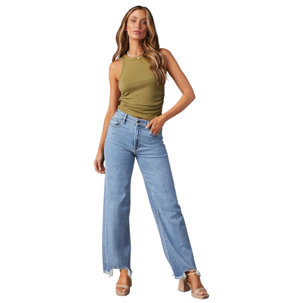 Women's Fashionable Simple Classic Fashion Washed High Waist Raw Edge Wide Leg Casual Baggy Women's Jeans Pant
