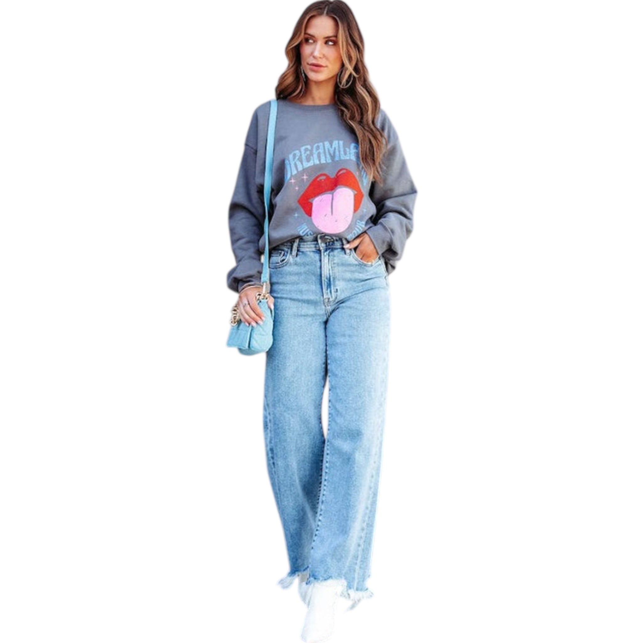 Jeans da donna, alla moda, semplici, classici, alla moda, lavati, a vita alta, con bordo grezzo, a gamba larga, casual, larghi