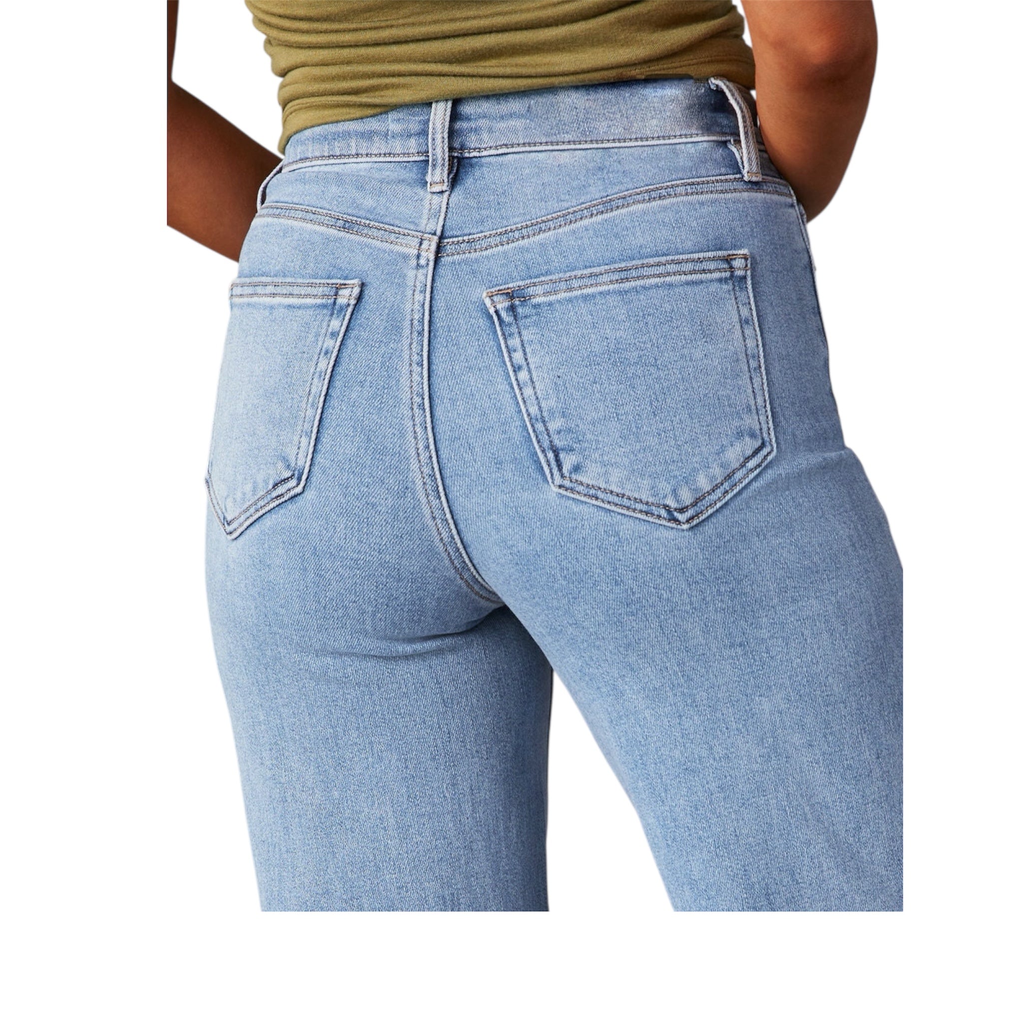 Modieuze, eenvoudige, klassieke dames jeansbroek met hoge taille, wijde pijpen en een ruwe rand, casual en baggy