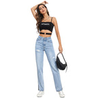 Women Streetwear High Quality Cotton Denim Pants Slim Fit Straight Leg eans Distressed Slit Straight Leg Women Jeans