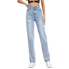 Women Streetwear High Quality Cotton Denim Pants Slim Fit Straight Leg eans Distressed Slit Straight Leg Women Jeans
