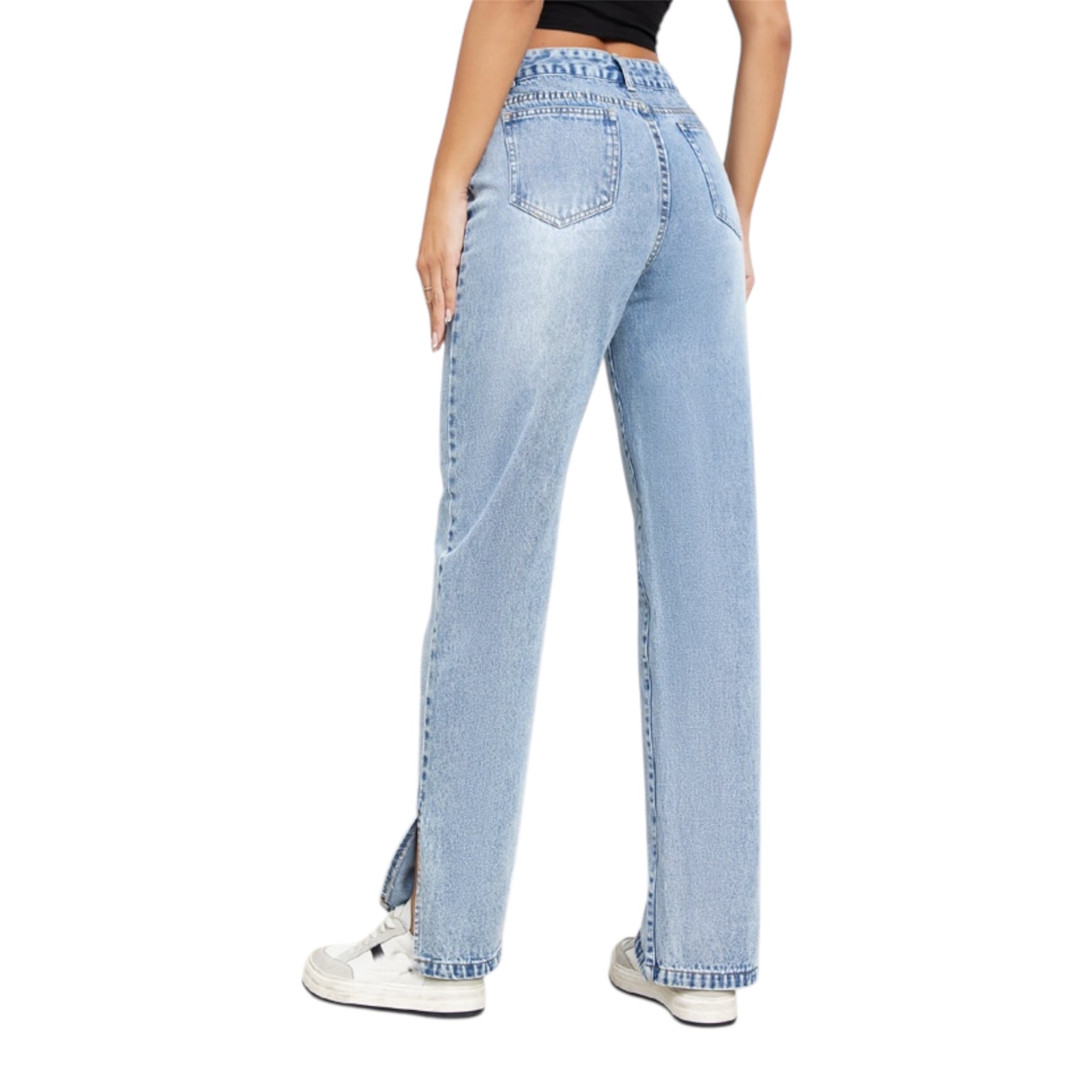 Women Streetwear High Quality Cotton Denim Pants Slim Fit Straight Leg eans Distressed Slit Straight Leg Women Jeans