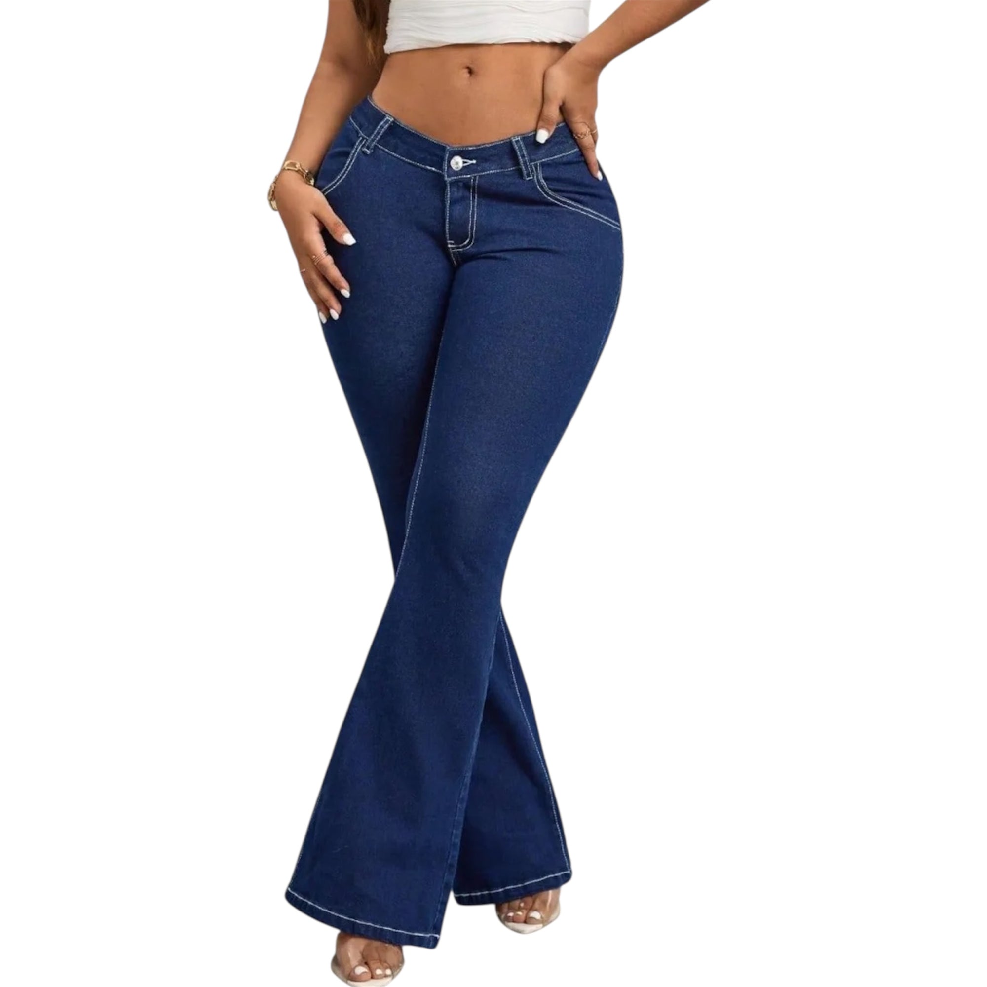 Women Fashionable Cargo Skinny Waist Body Shaper Trousers Buttlifter Casual Boot Cut Design Denim Breathable Jeans